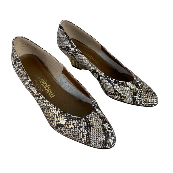 Vintage California Magdesians Heels Pumps Wedge Faux Snakeskin US Size 6.5M - Picture 3 of 13